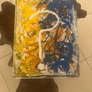 Abstract Art Canvas with Yellow and Blue Accents